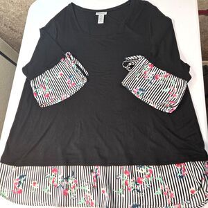 Catherines Women's Blouse Plus Sz 1X (18-20) Black- Hem Lined Shirt 3/4 Sleeve